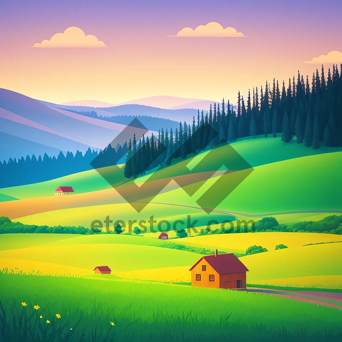 Picture of Serene Summer Horizon over Meadow and Lake