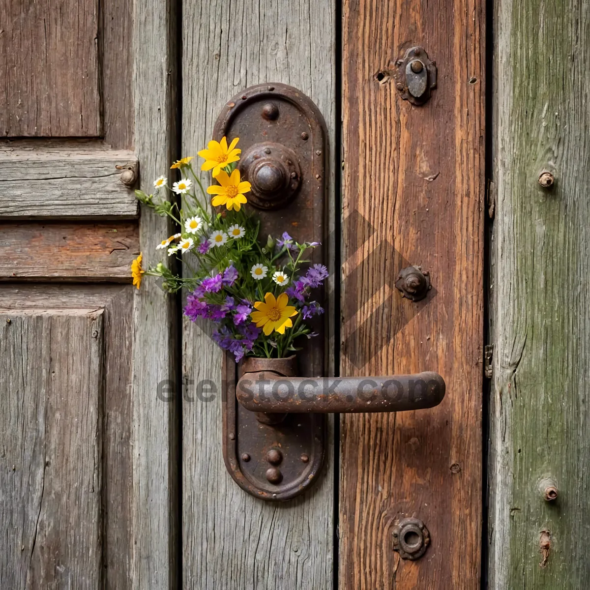 Picture of Wildflower Bouquet In Rusty Door Handle