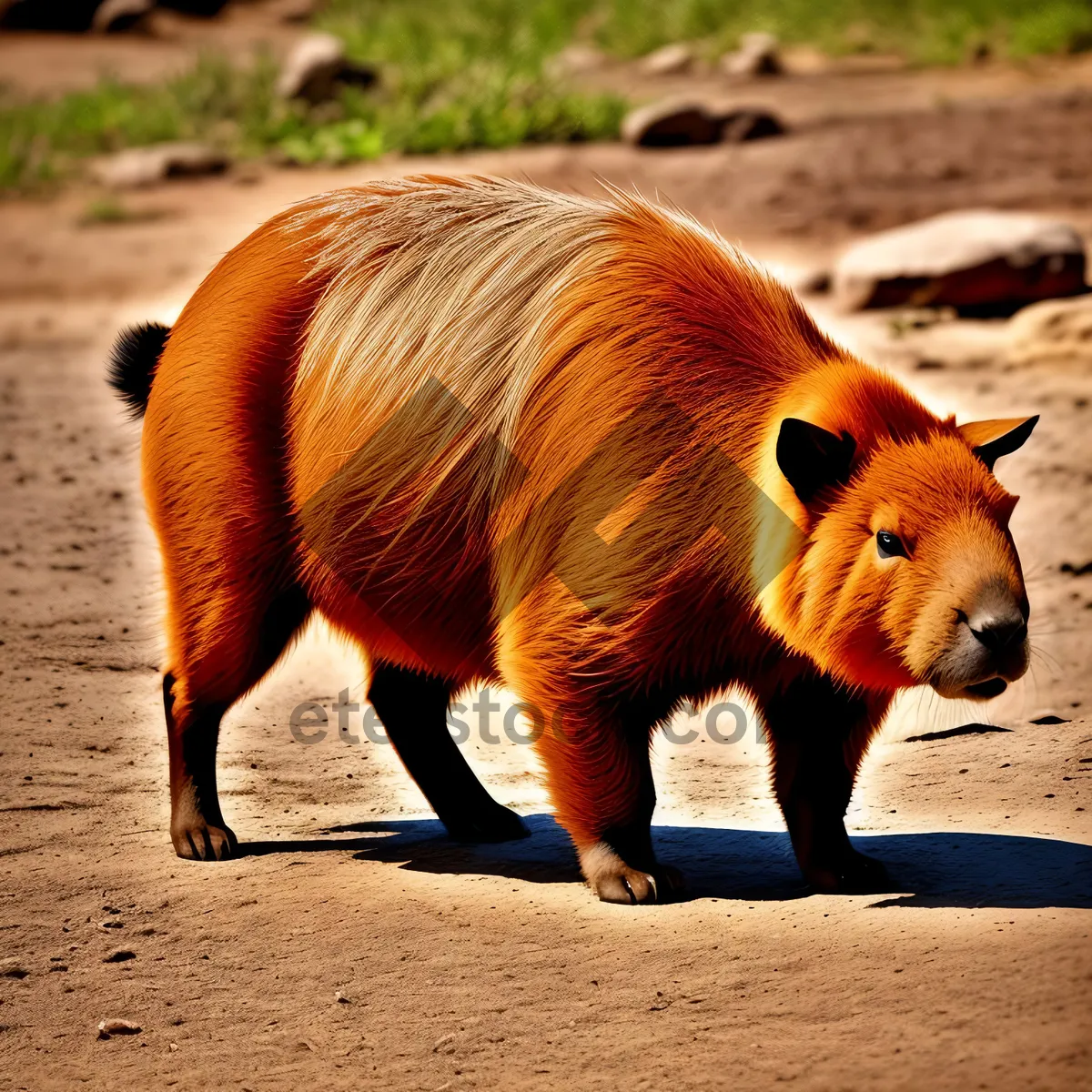 Picture of Wild Boar Piglet Grazing at Zoo - Wildlife Snapshot