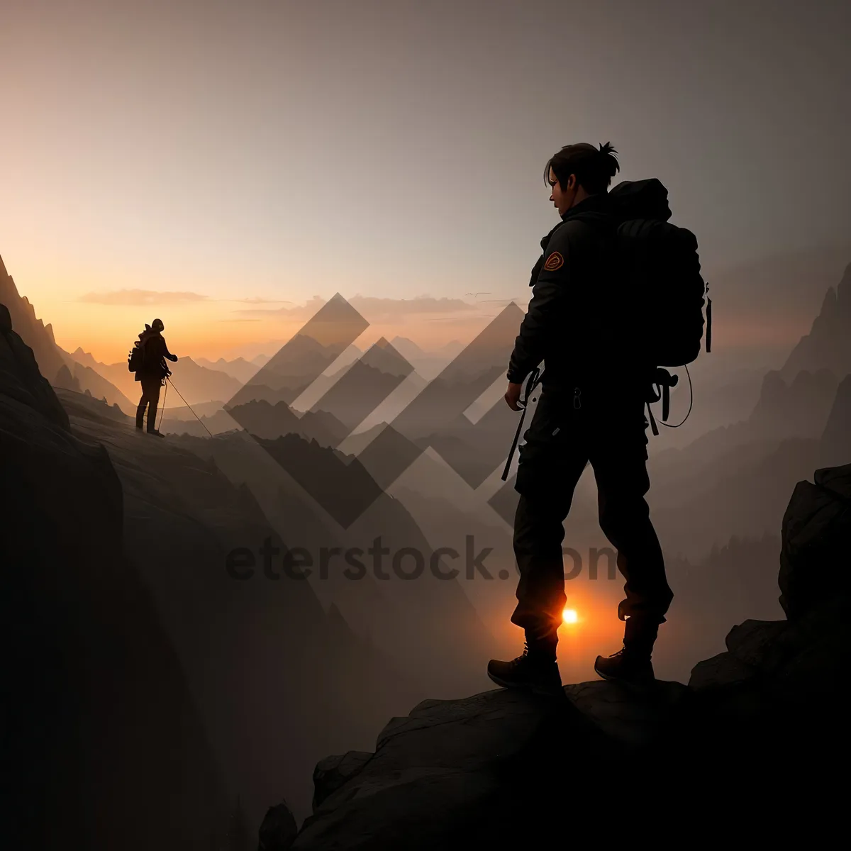 Picture of Adventurous Hiker Scaling Majestic Mountain Peak