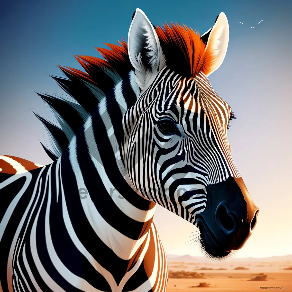 Picture of Wild Zebra in African Safari Grassland