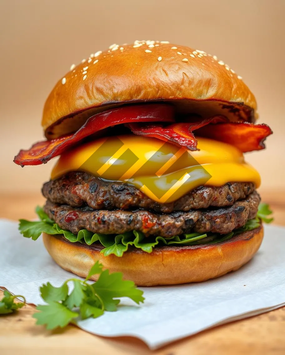 Picture of Grilled cheeseburger with tomato salad and sesame bun.