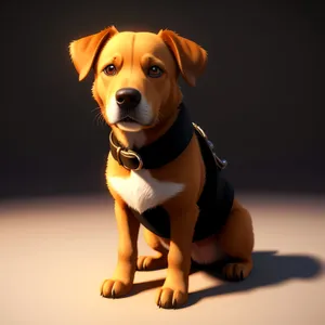 Adorable Terrier Puppy with Collar, Sitting and Looking