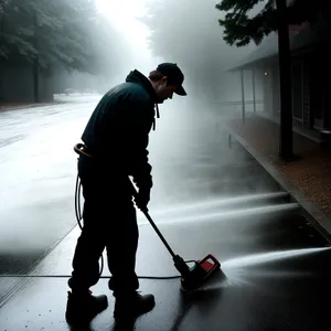 Snow-cleaning Man in Action