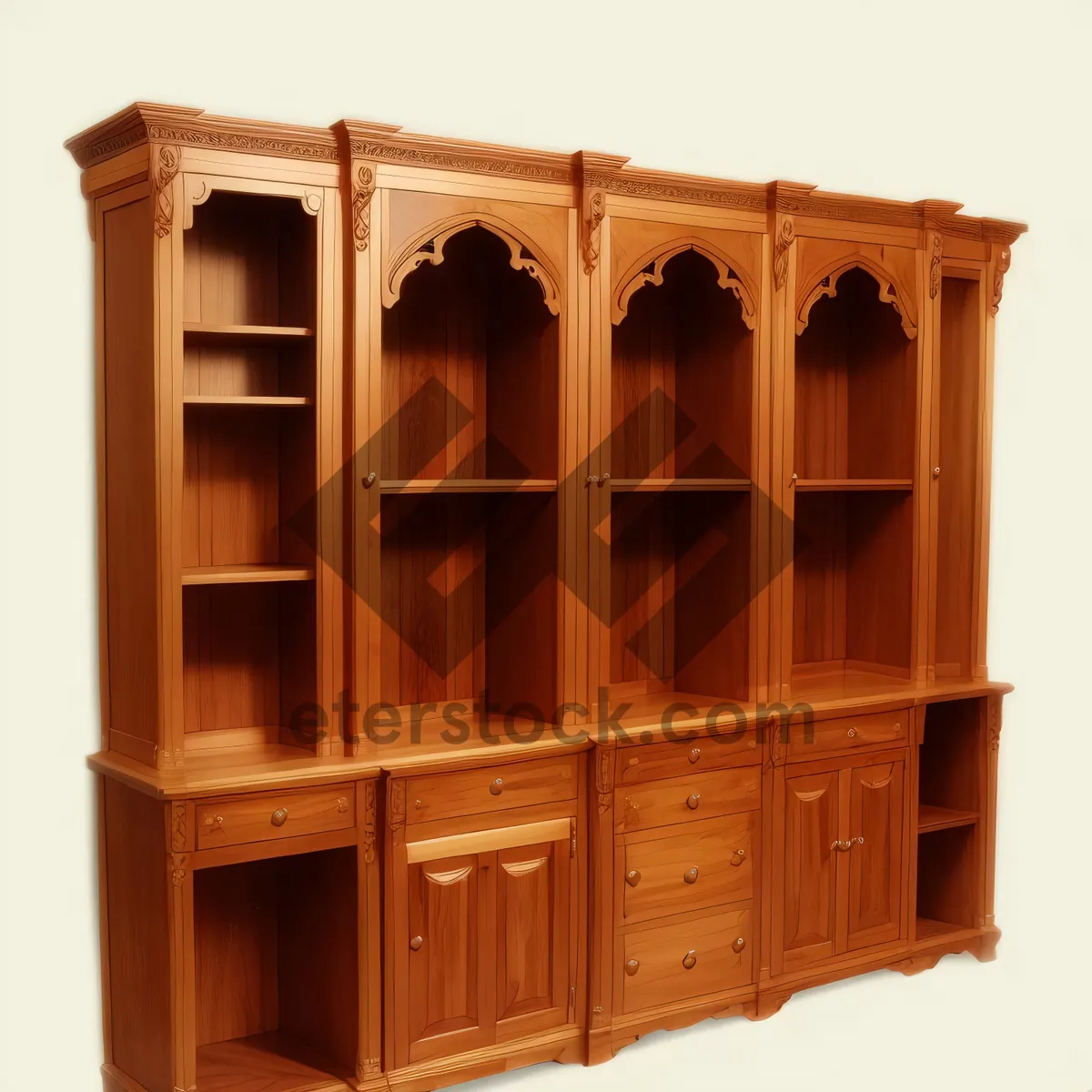 Picture of Antique Wooden Entertainment Center with Bookcase