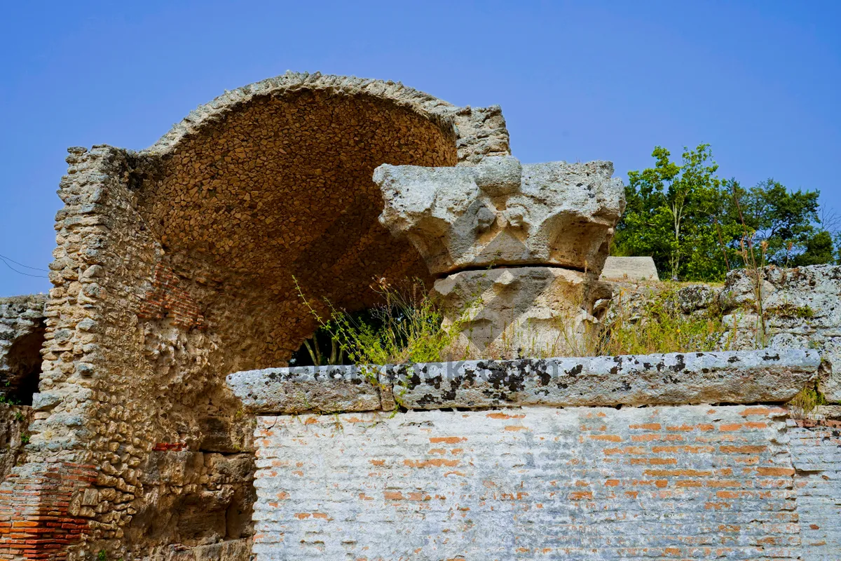 Picture of Ancient castle ruins against a scenic sky landscape