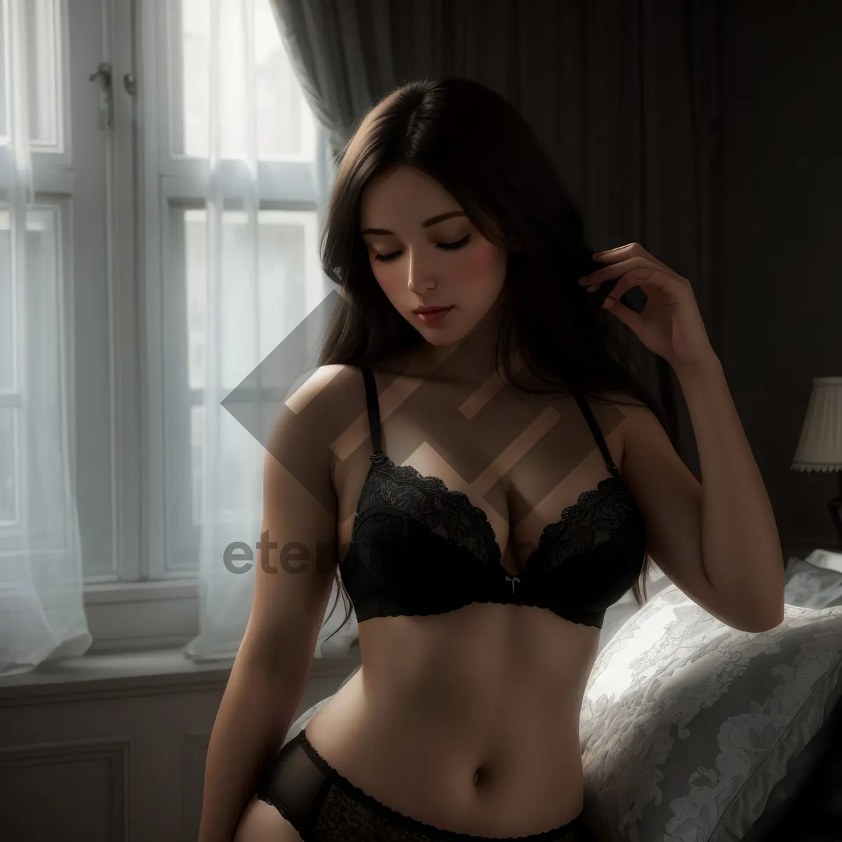 Picture of Sensual brunette model in lingerie posing attractively