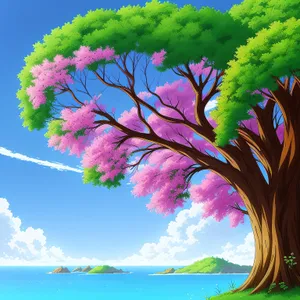 Colorful Pink Maple Tree Art in Sky