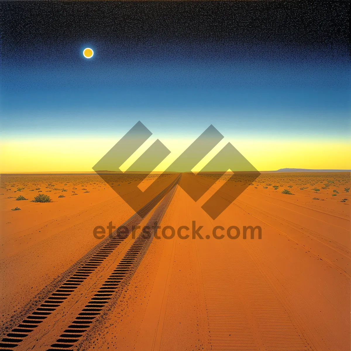 Picture of Majestic Sunset Silhouette over Desert Dunes