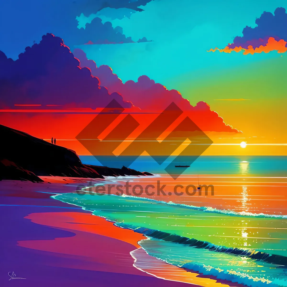 Picture of Golden Horizon: Serene Ocean Sunset at Beach