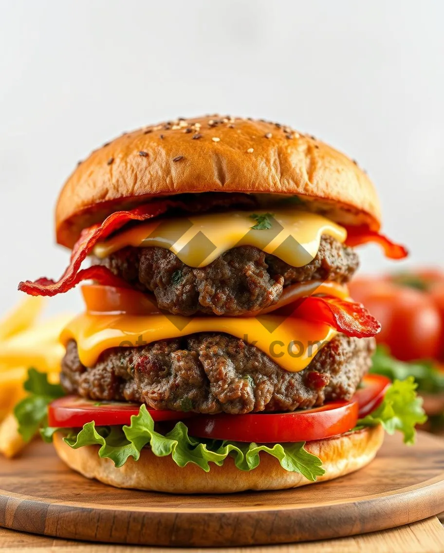 Picture of Grilled Cheese Burger with Fresh Tomato and Lettuce