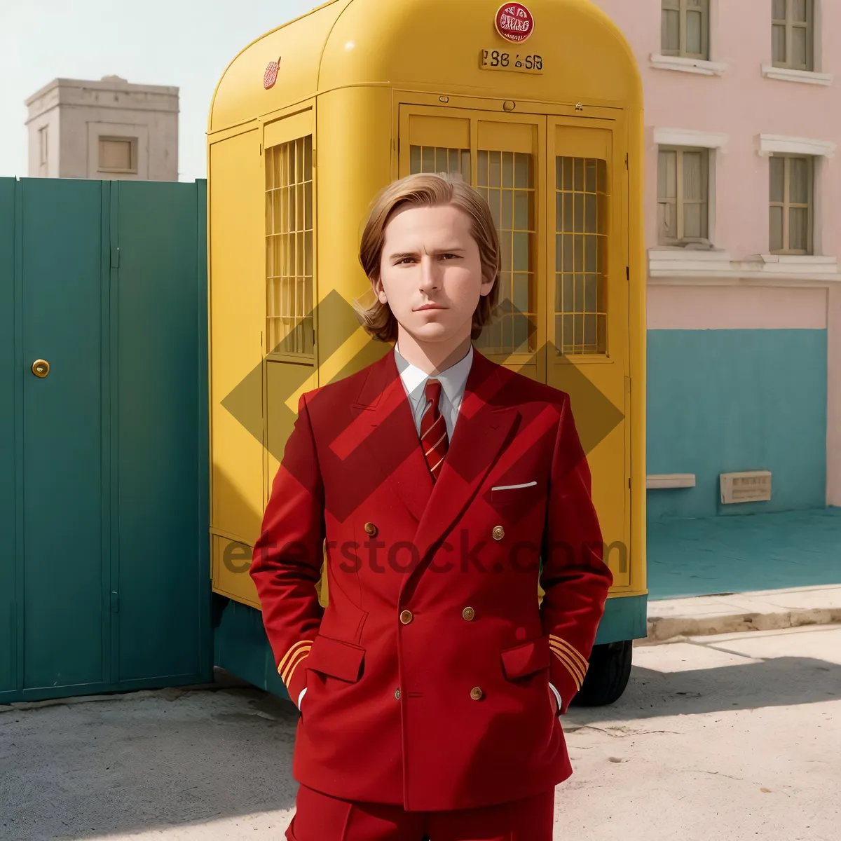 Picture of Successful business executive in professional raincoat outside office building