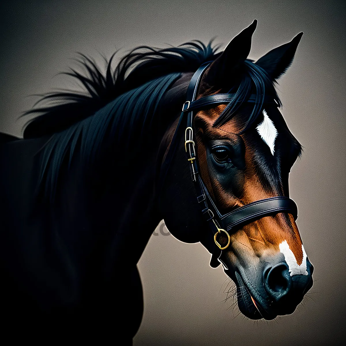 Picture of Brown Thoroughbred Stallion in Equestrian Gear