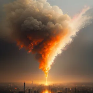 Fiery Twilight - Sky ablaze with sunset hues over majestic volcano.