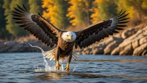 Bald eagle in flight with outstretched wings