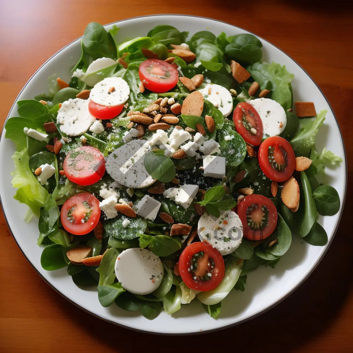 Picture of Fresh Gourmet Vegetable Salad with Cheese and Olive Oil