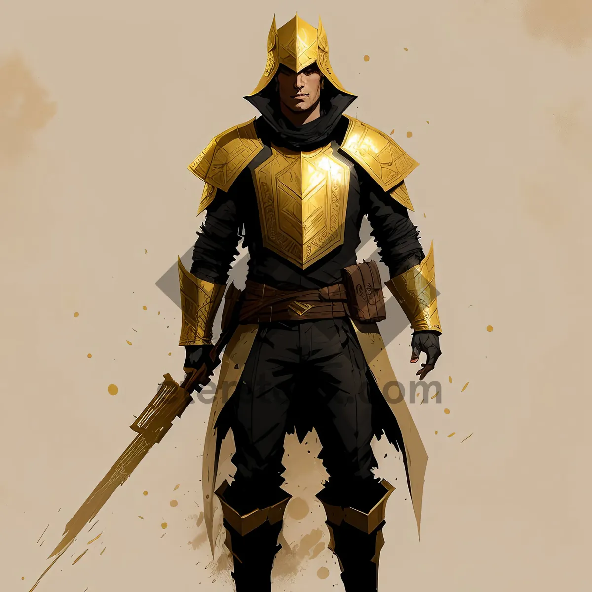 Picture of Warrior wearing ski helmet and armor with halberd.