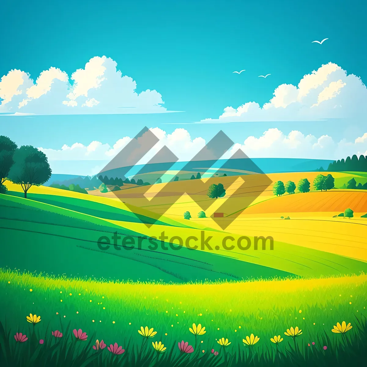 Picture of Idyllic countryside landscape under clear skies