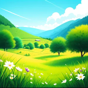 Vibrant Spring Meadow with Rolling Hills