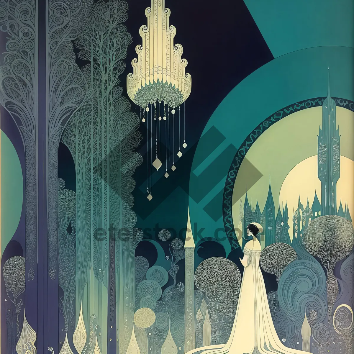 Picture of Exquisite Chandelier Lighting Fixture with Religious Architectural Elements