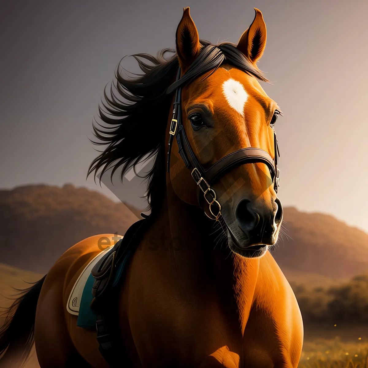 Picture of Enchanting Brown Stallion in Lush Meadow