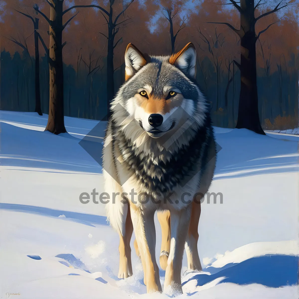 Picture of Majestic Timber Wolf in Winter Wilderness