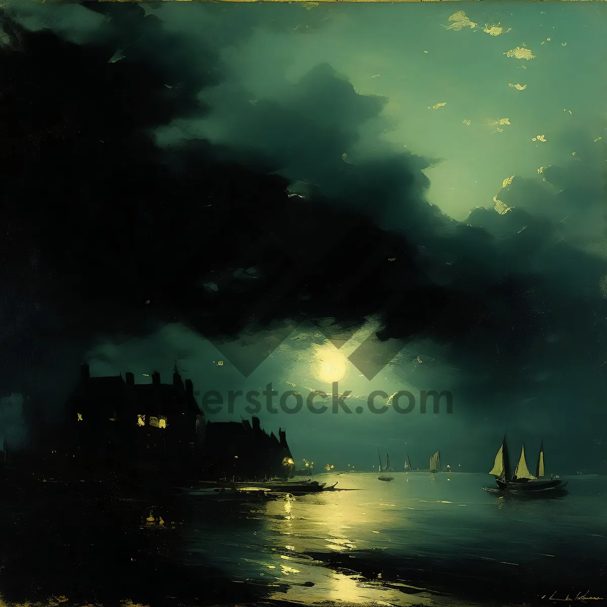 Picture of Sunset Beach Vessel on Ocean Landscape