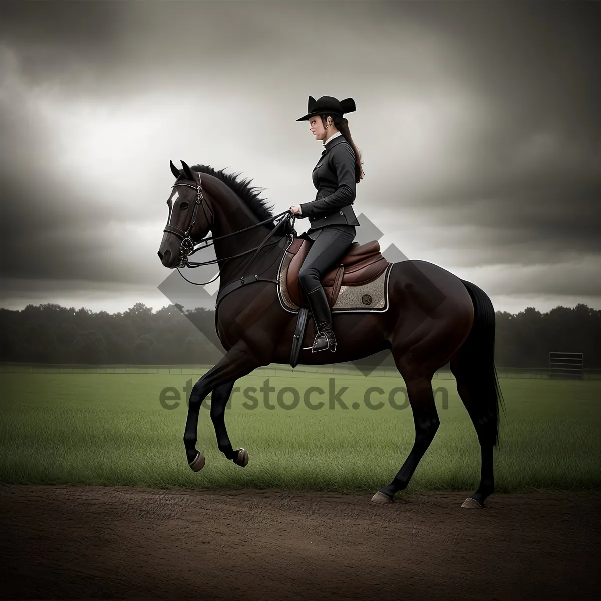 Picture of Horseback Sunset Silhouette on Vaulting Horse