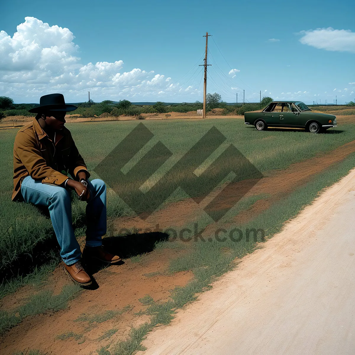 Picture of Summer Sportsman Hits Clay Pigeon in Rural Landscape