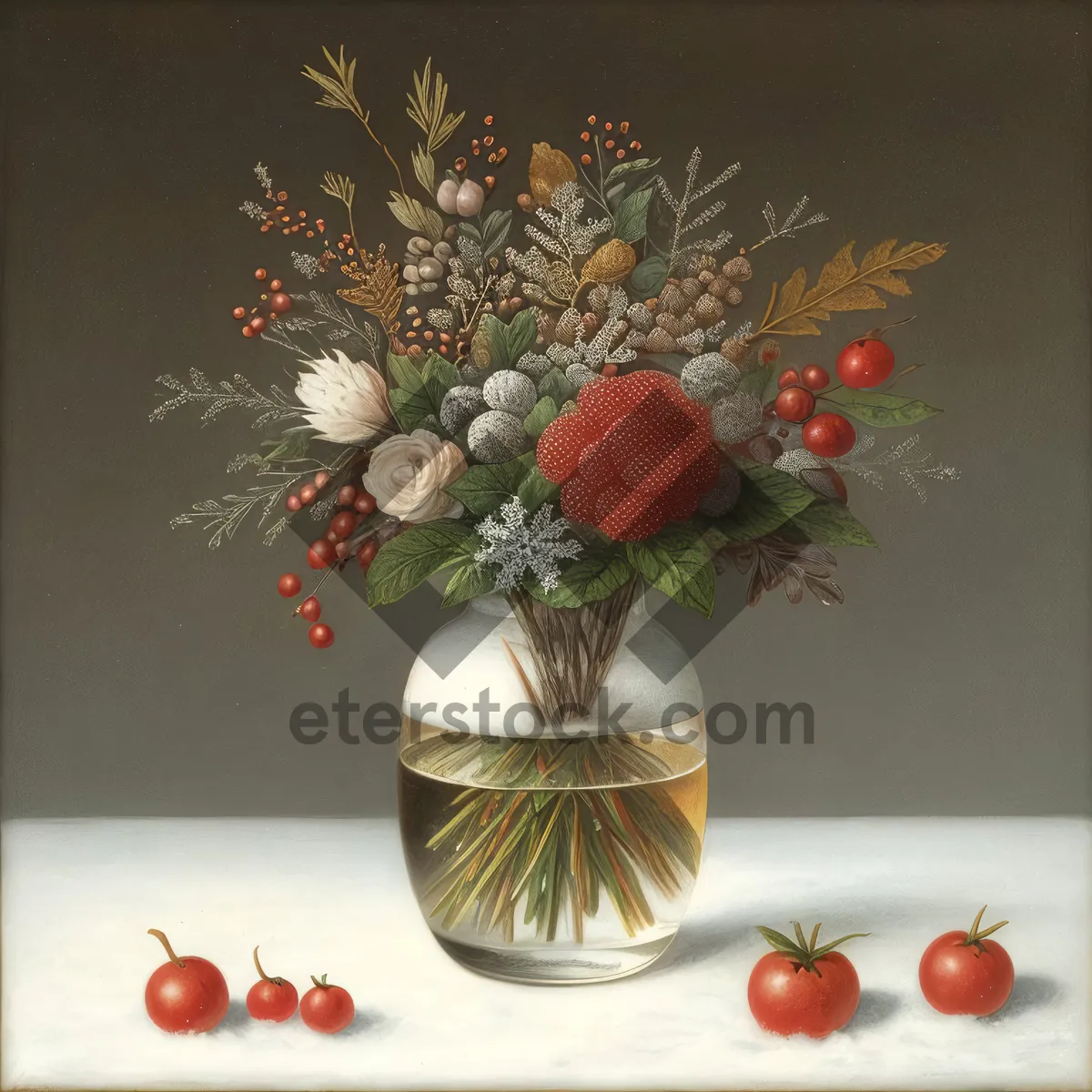 Picture of Festive Holiday Arrangement in Glass Vase