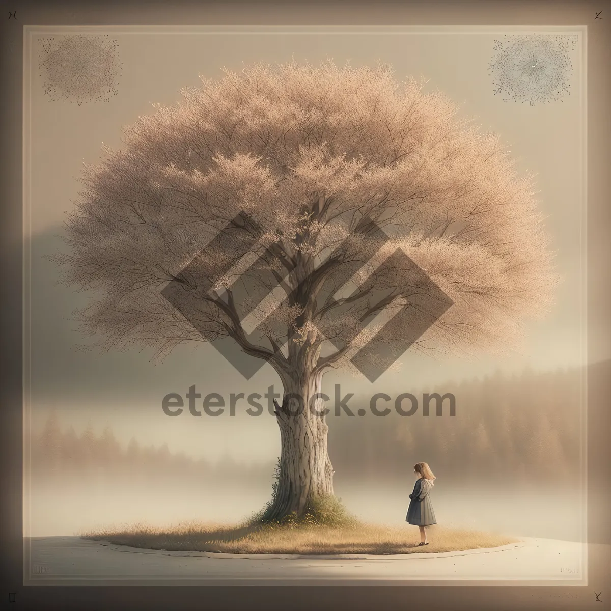 Picture of Winter Wonderland: Tree and Fountain Serenity