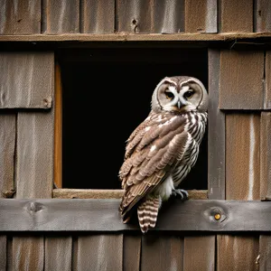 Wild owl with striking feathered beak.