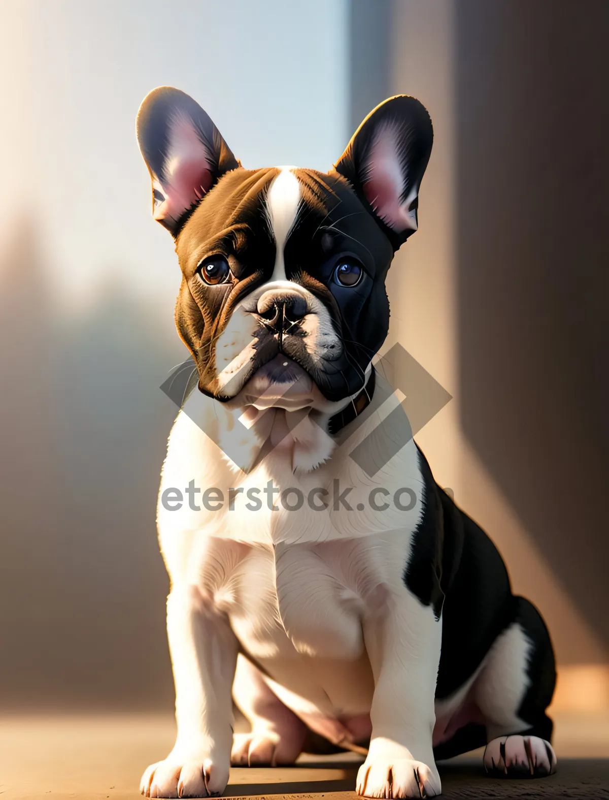 Picture of Adorable Bulldog with Wrinkled Muzzle: Studio Portrait