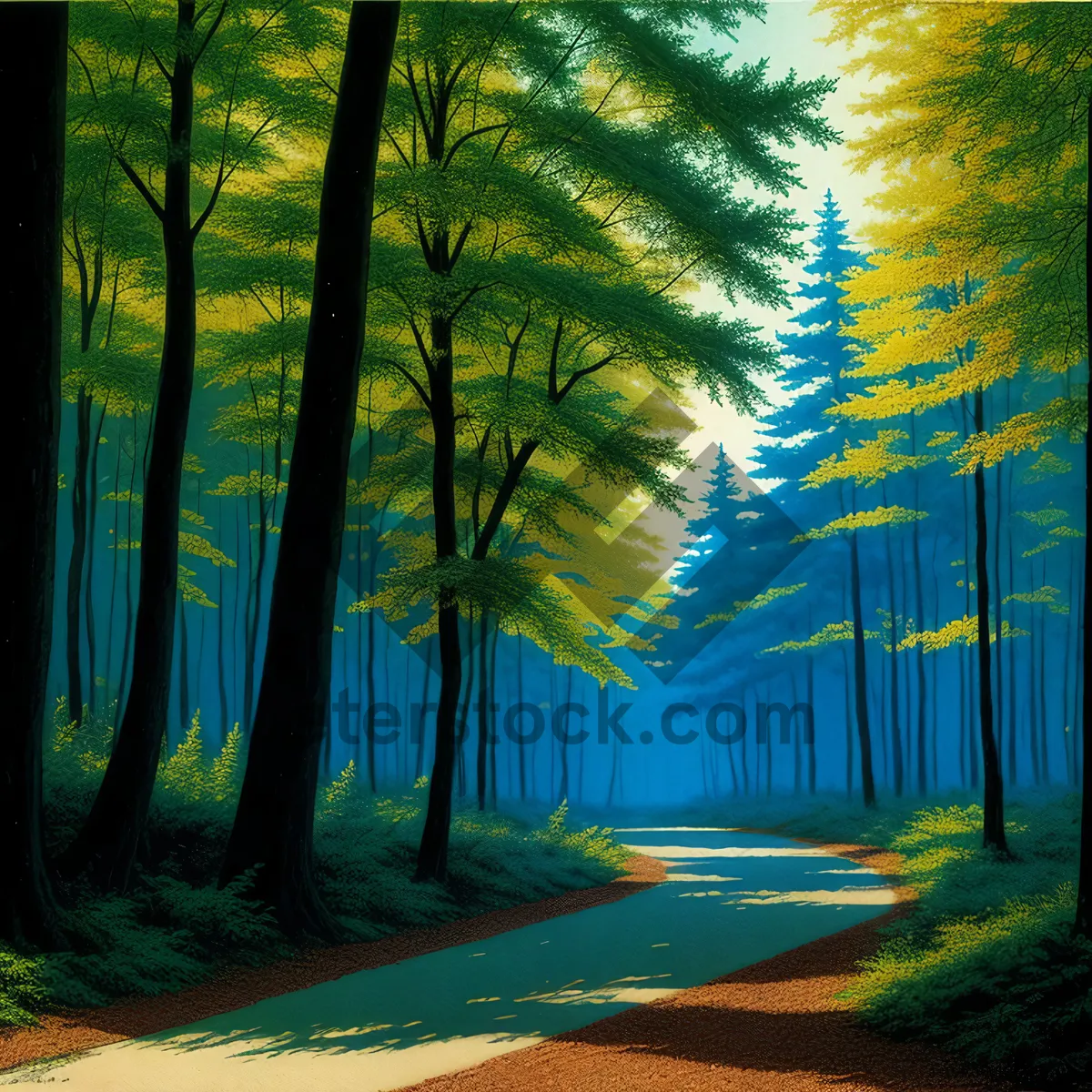 Picture of Serene Woodland Path in Sunlit Forest