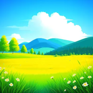 Vibrant meadow under sunny sky