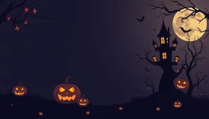 Spooky Halloween Night in Cemetery with Moon Silhouette