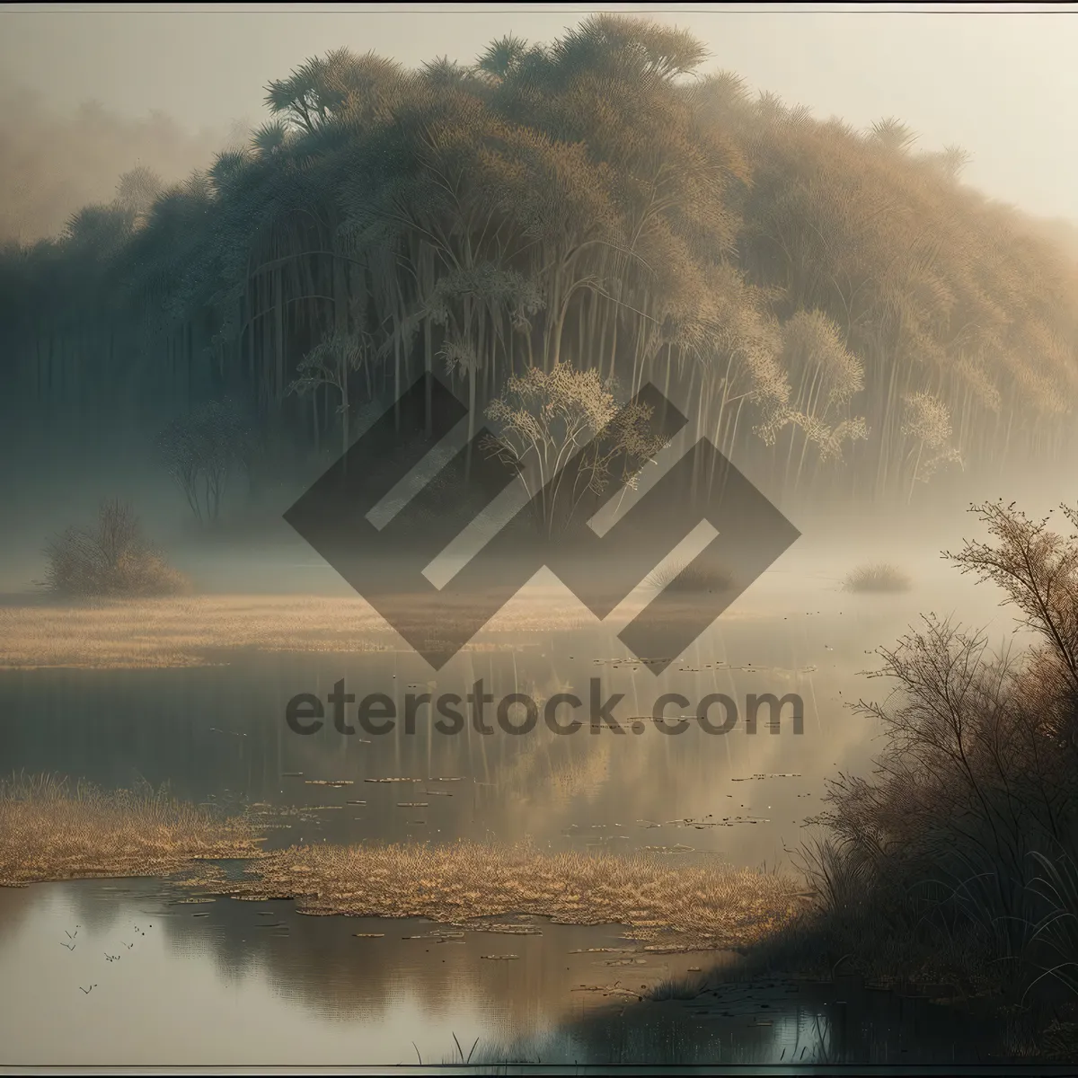 Picture of Serene Water's Edge: Scenic Lake Reflections amidst Snowy Forest