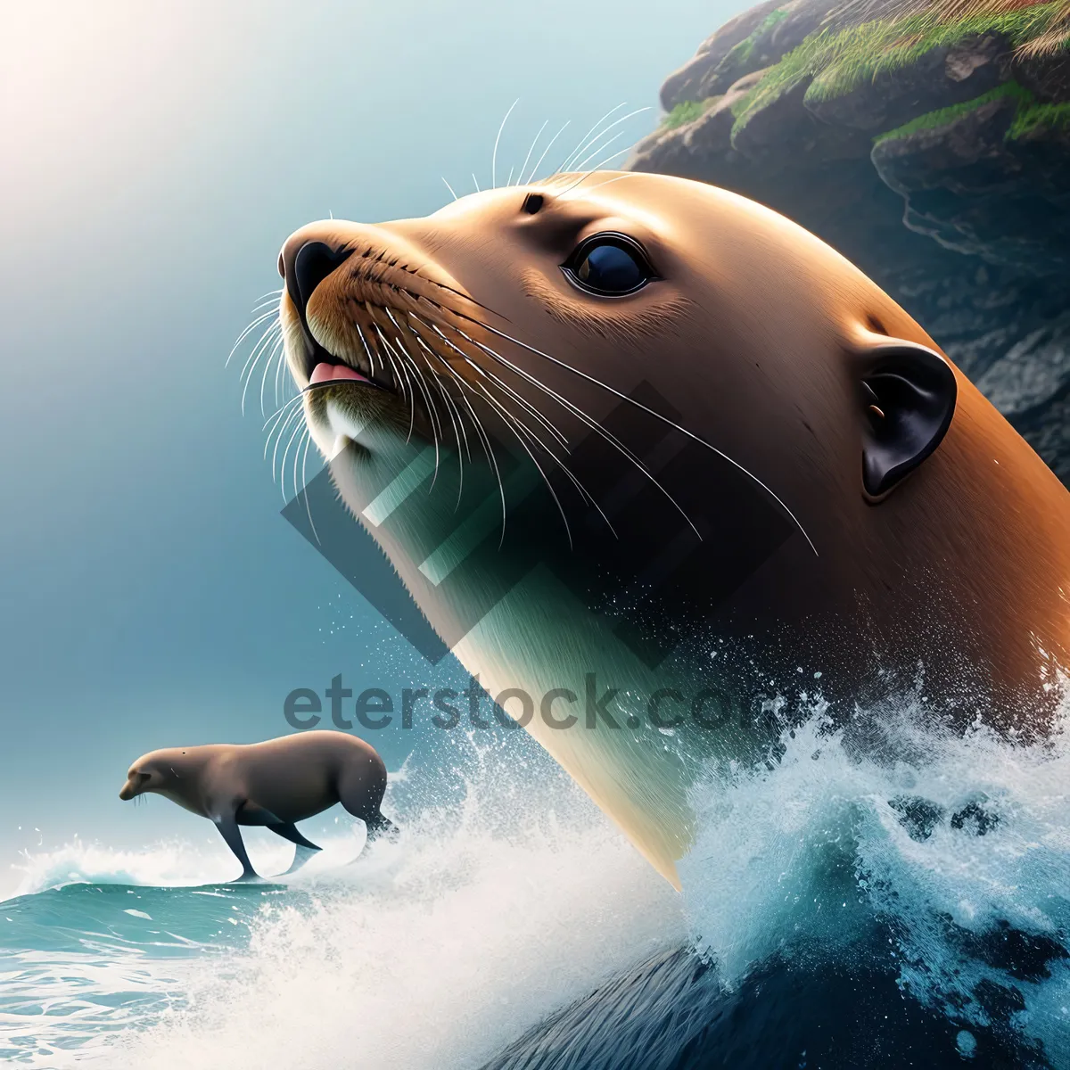 Picture of Playful Sea Lion Splashing in Ocean