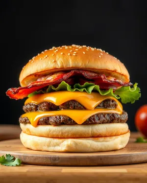 Grilled Cheeseburger with Lettuce and Tomato