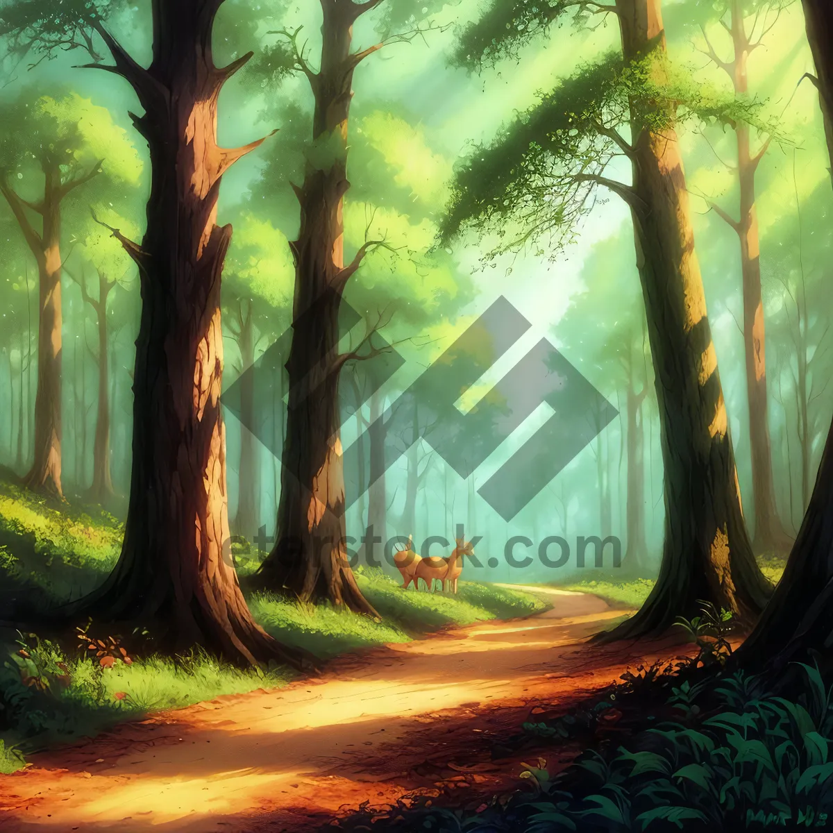 Picture of Serene Forest Pathway with Vibrant Fall Foliage