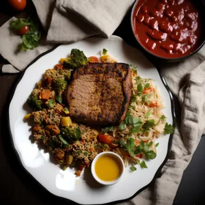 Delicious lunch plate with fresh vegetable salad.