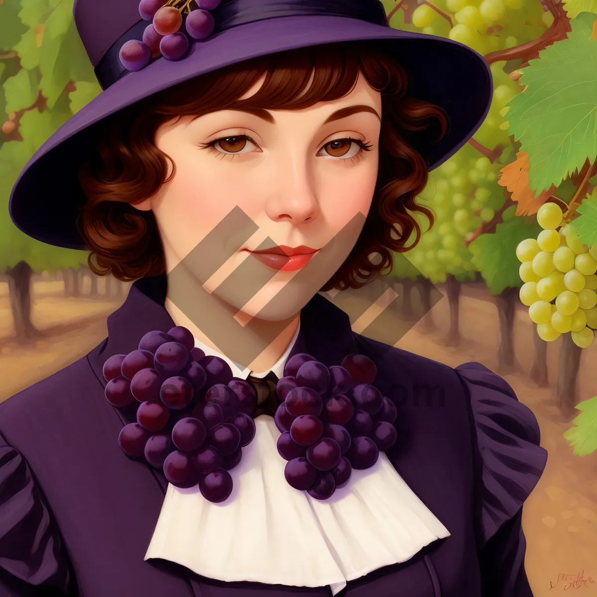 Picture of Fashionable Lady with Fresh Grapes and a Radiant Smile