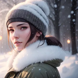 Winter Bliss: Joyful Smiling Adult in Cute Hat and Scarf
