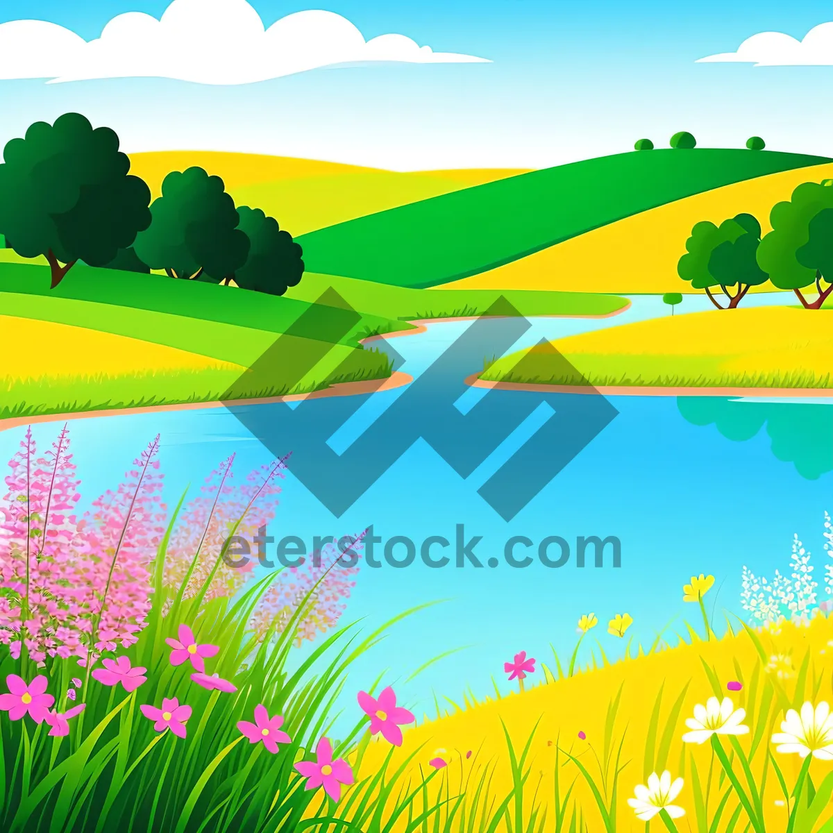 Picture of Vibrant Meadow - Serene Landscape Under a Clear Sky