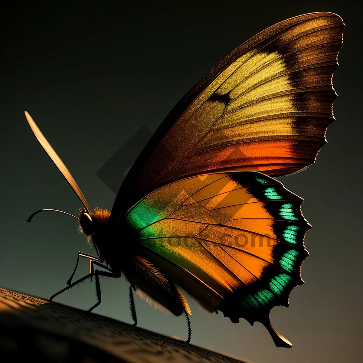 Picture of Colorful Butterfly Wings Sipping Nectar from Orange Blossom