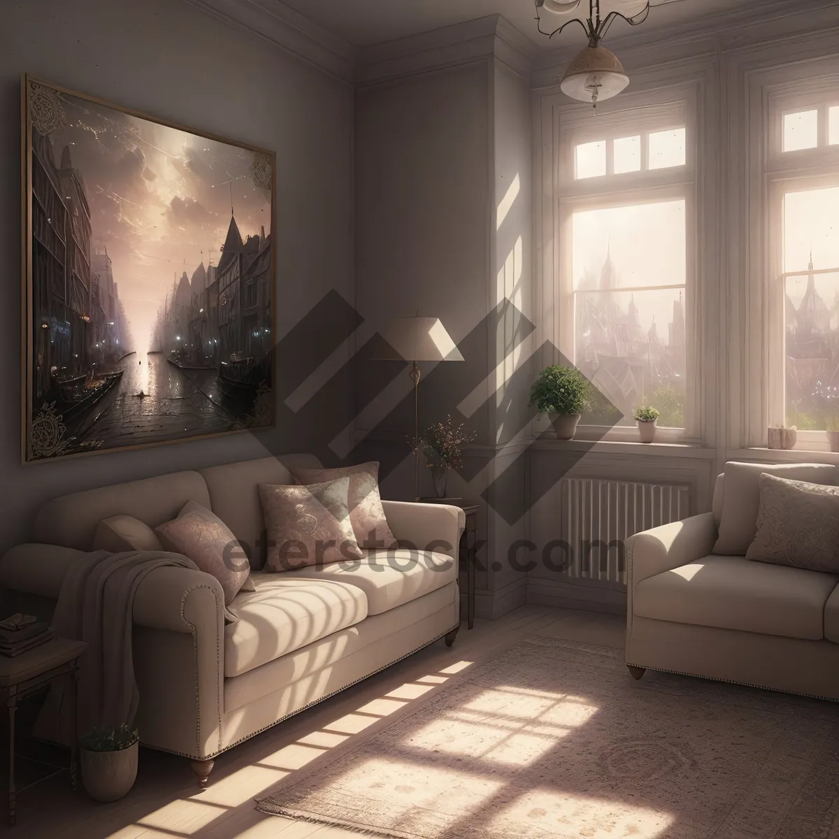 Picture of Modern Living Room with Stylish Furniture and Cozy Fireplace"
(Note: This is the description/name of the image, as per the provided tags.)