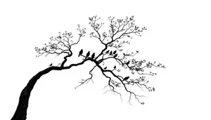 Black seasonal tree silhouette with branch design tracing.