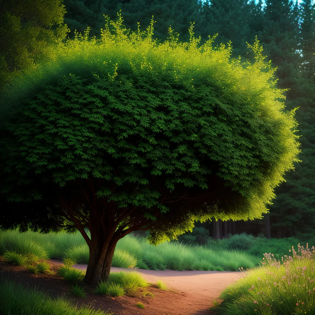 Picture of Serene Willow Tree in Vibrant Meadow