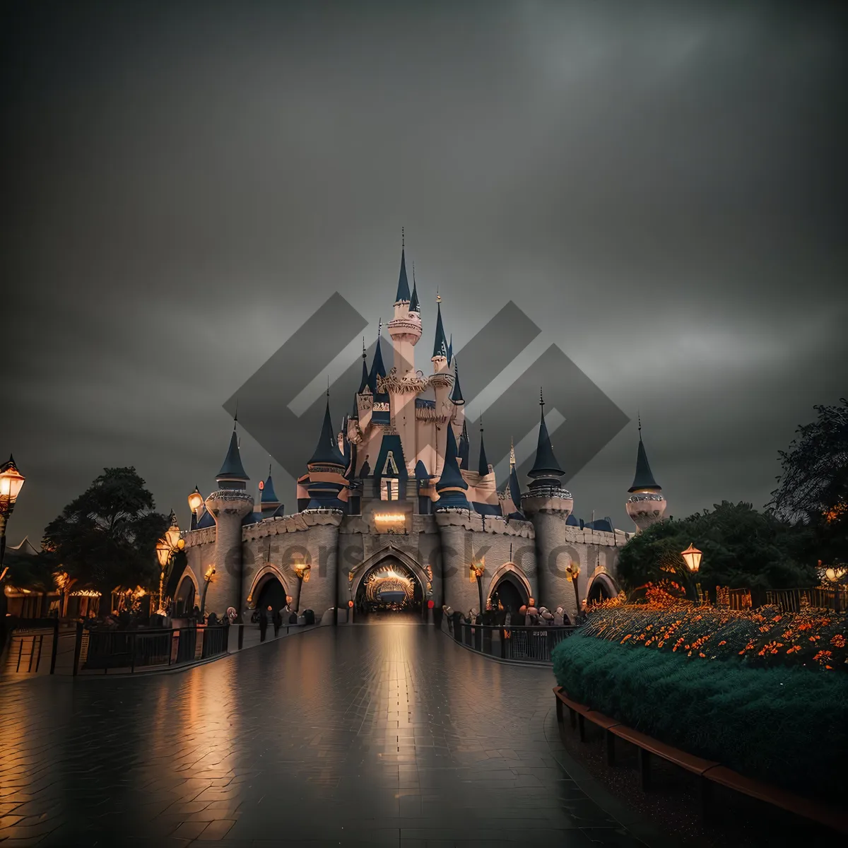 Picture of Majestic Riverscape: Iconic night view of historic city and famous castle.