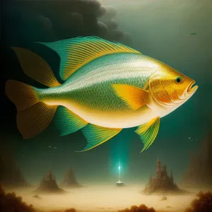 Golden Exotic Fish Swimming in Underwater Aquarium